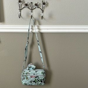 Vera Bradley triple compartment crossbody and matching zip id seawater blooms